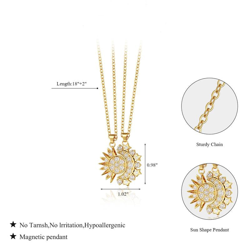 FOXGIRL Sun and Moon Magnetic Pendant Necklace for Women, Nickel-Free Copper, Lightweight & Comfortable, Elegant Jewelry Gift for Party, Love & Back to School