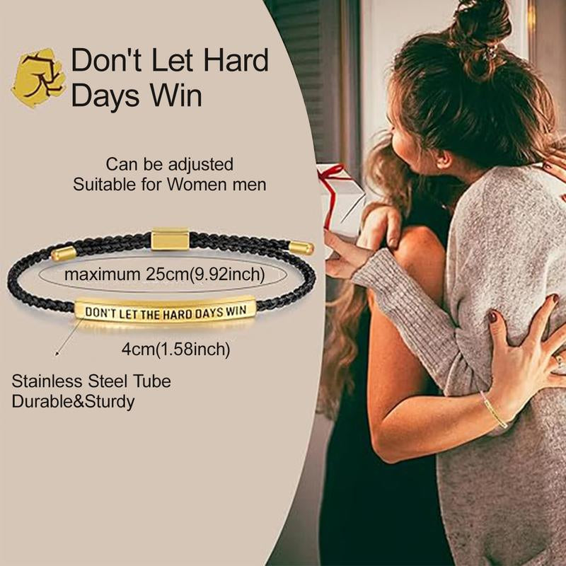 Don'T Let the Hard Days Win Inspire You Bracelet for Women and Men - Hand-Woven Adjustable Stainless Steel Bracelet, Motivational Gift Bracelet for Best Friend Inspirational Gifts
