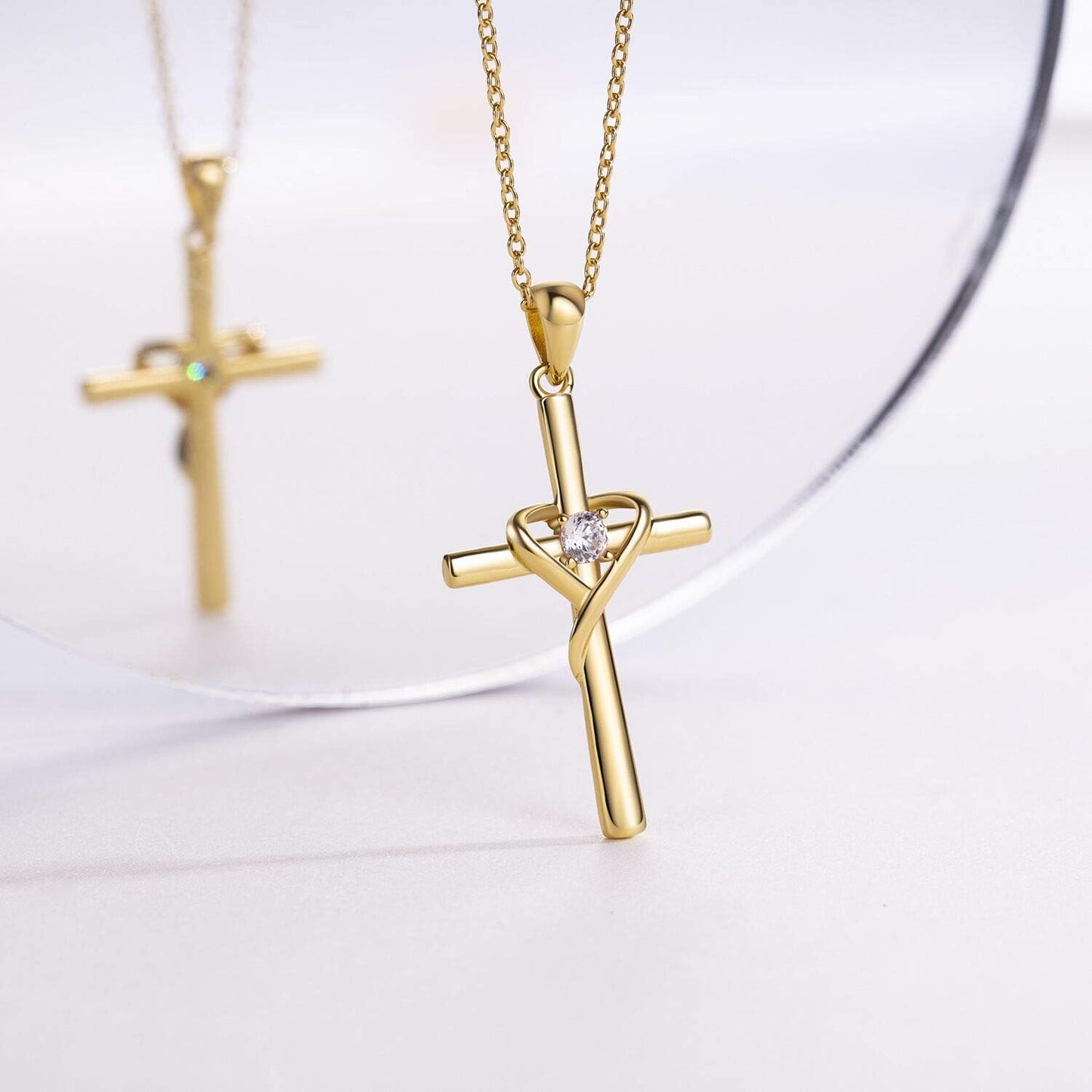 925 Sterling Silver Cross Necklace for Women Men 14K Gold Plated 5A CZ Birthstone Necklaces for Holiday