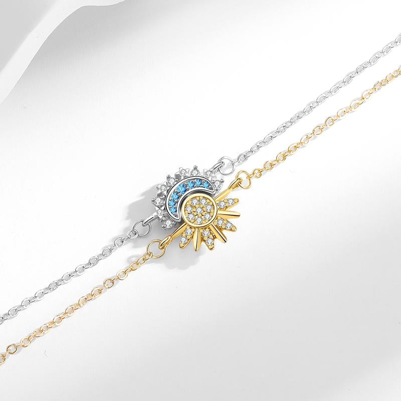 Sun Moon Bracelet Set Stackable Bracelet for Women Men Sparkling Gold Sun Ring/Blue Moon Bracelet Couple Bracelet Matching Bracelet as Friendship