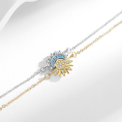 Sun Moon Bracelet Set Stackable Bracelet for Women Men Sparkling Gold Sun Ring/Blue Moon Bracelet Couple Bracelet Matching Bracelet as Friendship