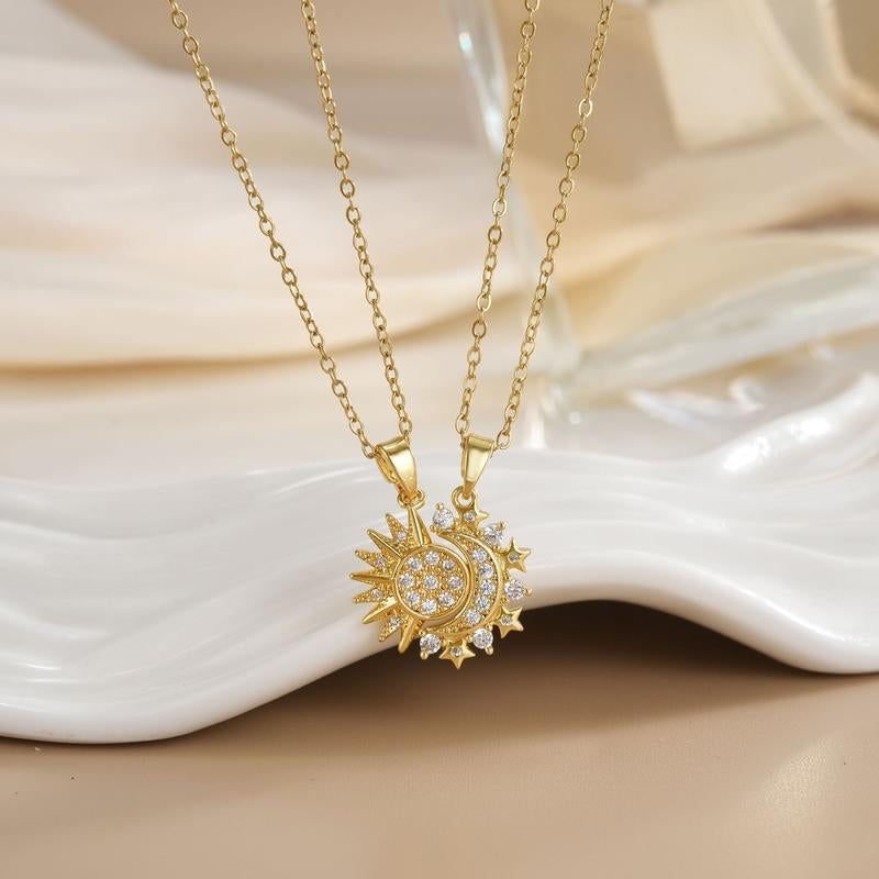 FOXGIRL Sun and Moon Magnetic Pendant Necklace for Women, Nickel-Free Copper, Lightweight & Comfortable, Elegant Jewelry Gift for Party, Love & Back to School