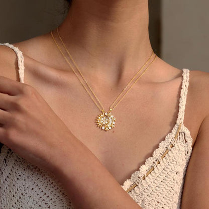 FOXGIRL Sun and Moon Magnetic Pendant Necklace for Women, Nickel-Free Copper, Lightweight & Comfortable, Elegant Jewelry Gift for Party, Love & Back to School